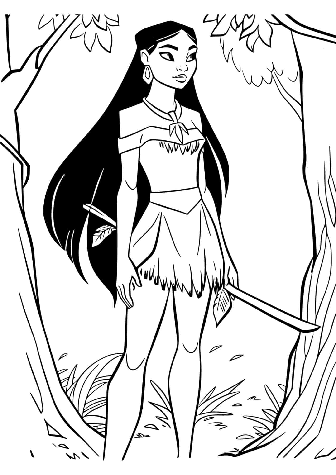 Pocahontas coloriage avec une épée dans la main