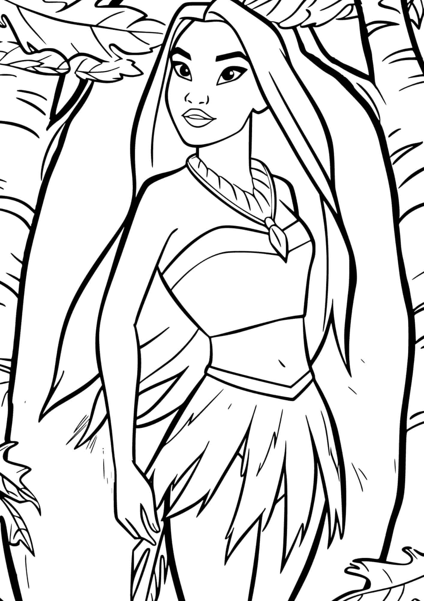 Pocahontas coloriage dans la forêt