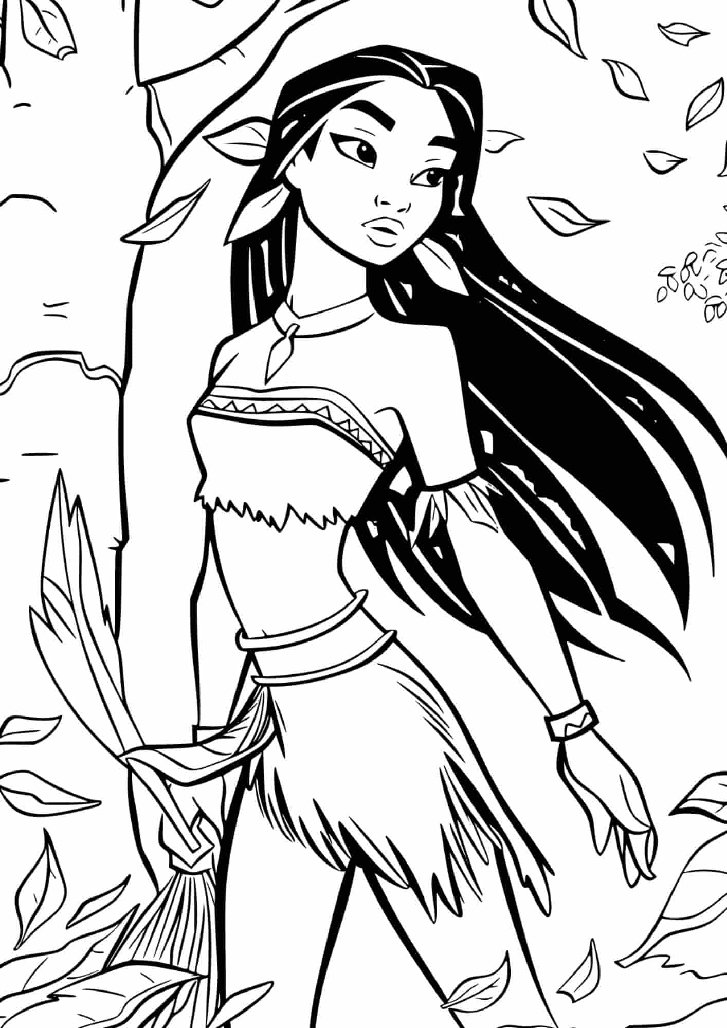 Coloriage Pocahontas à imprimer dans la nature