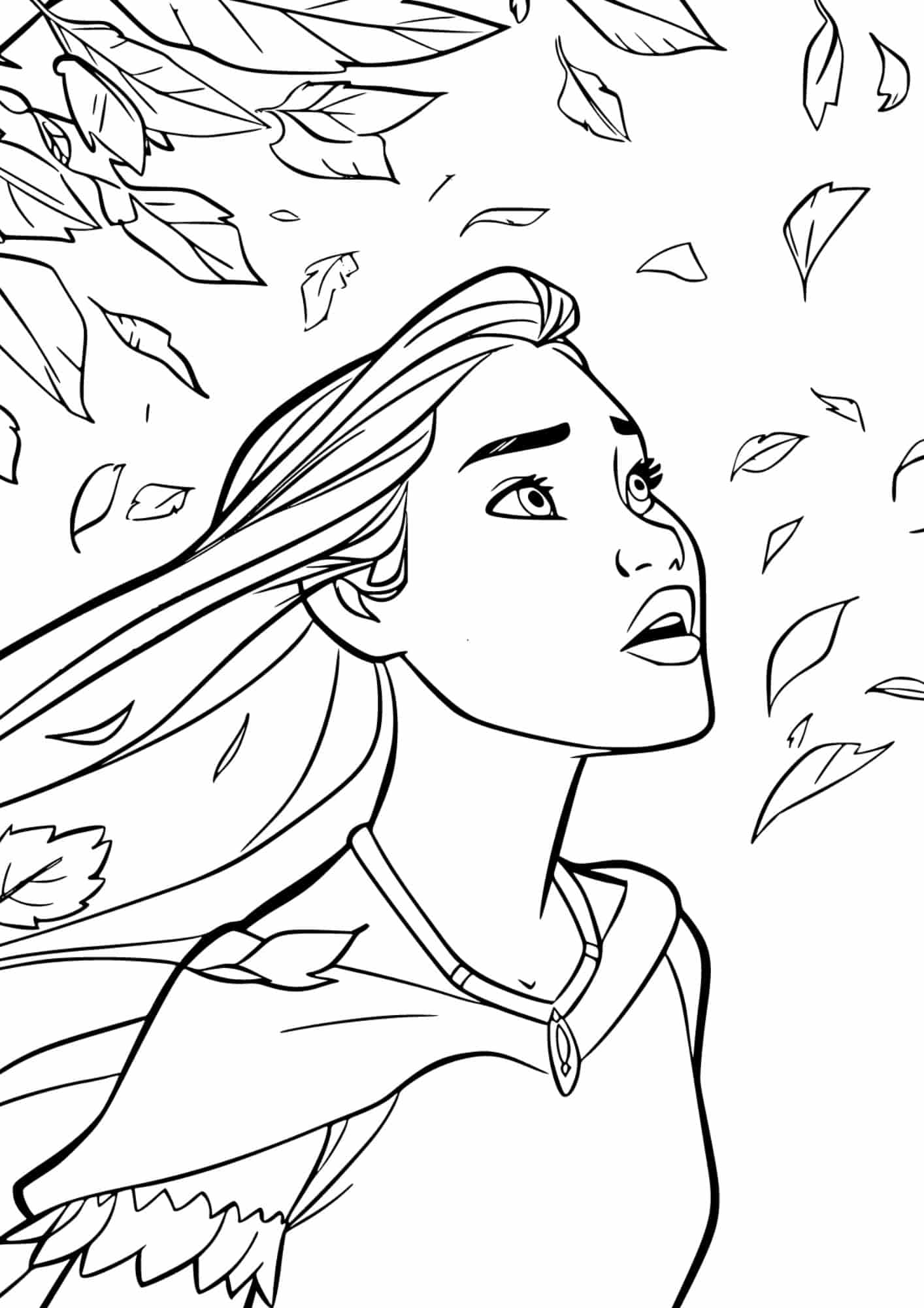 pocahontas coloriage à imprimer gratuit avec expression étonnée