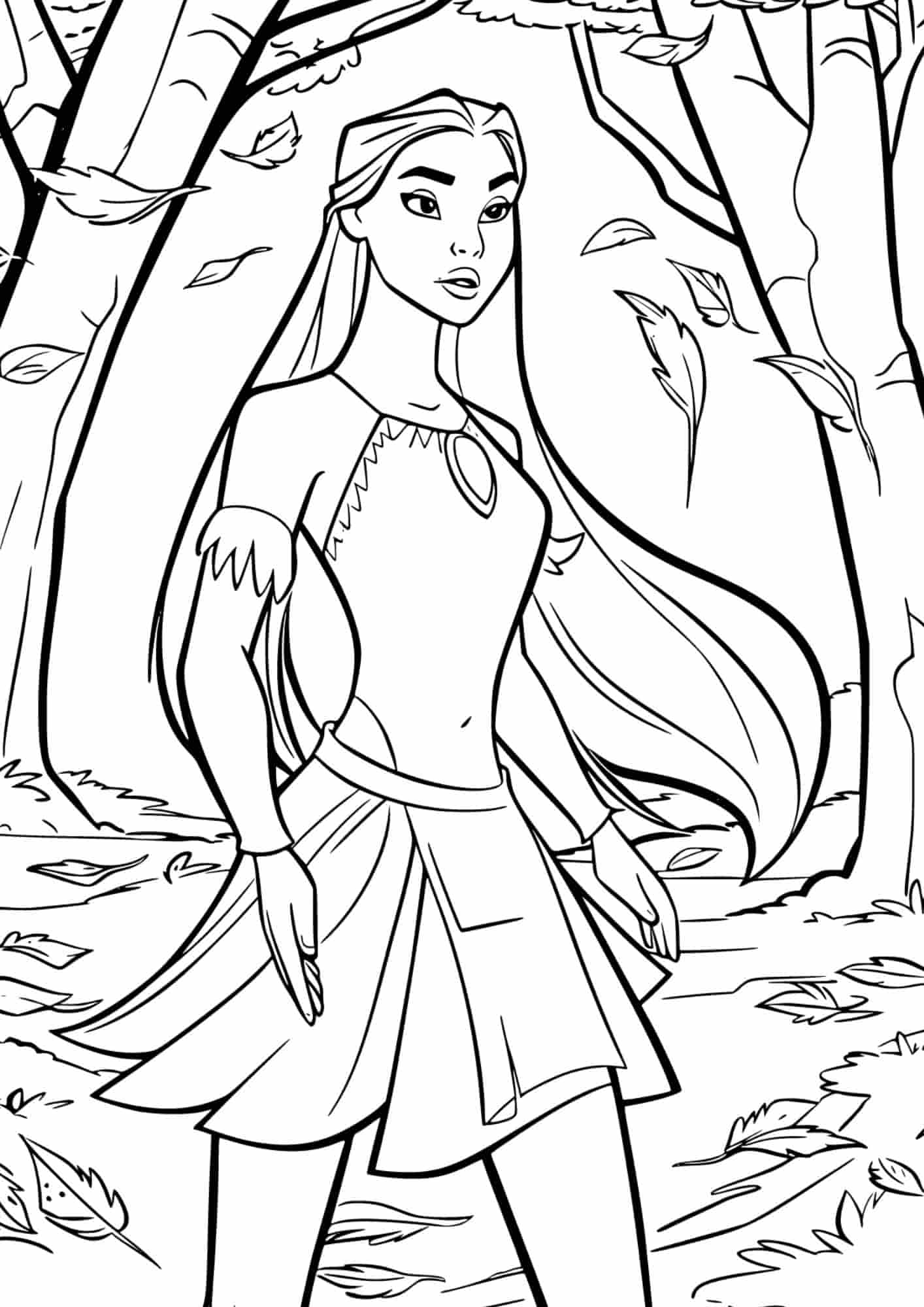 coloriage princesse pocahontas en train de marcher