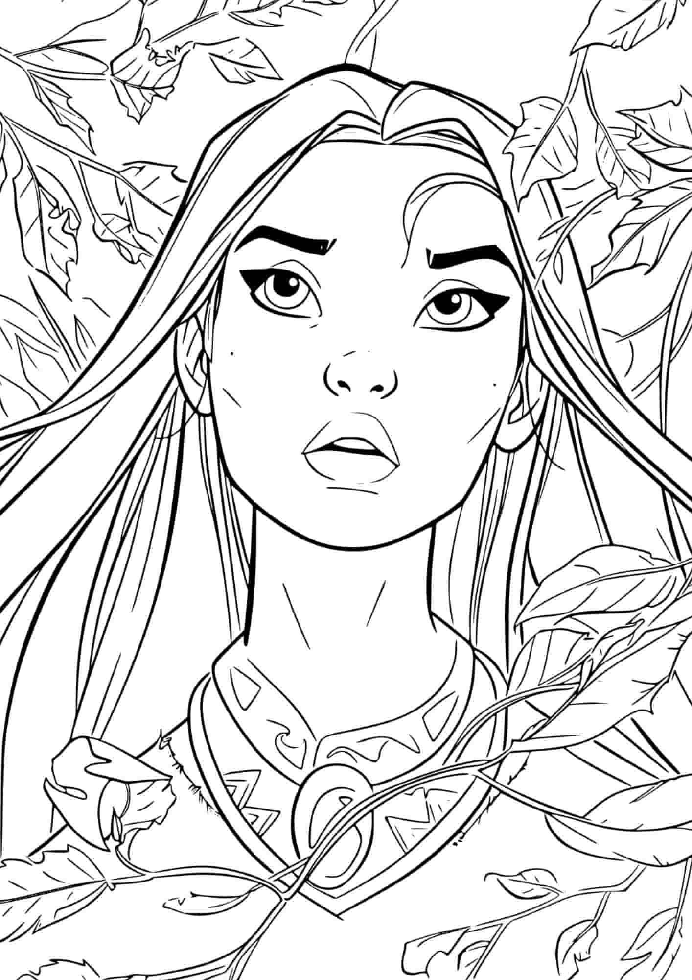 coloriage pocahontas à imprimer avec Pocahontas levant les yeux