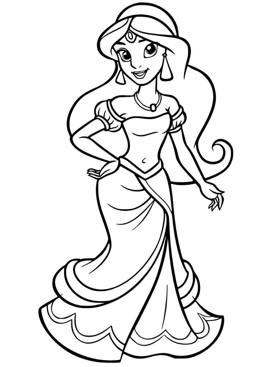 Coloriage Jasmine à imprimer en robe élégante