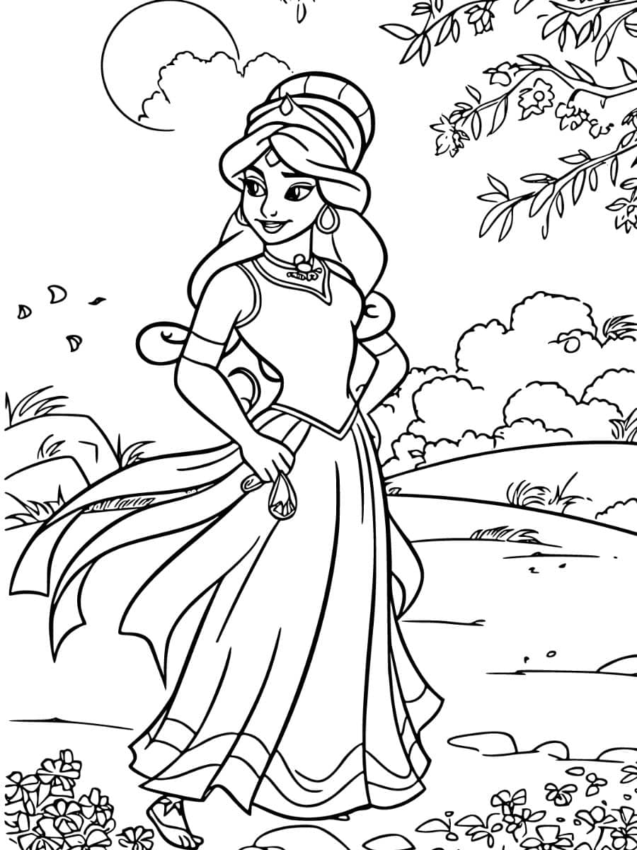 Coloriage à imprimer princesse Disney Jasmine