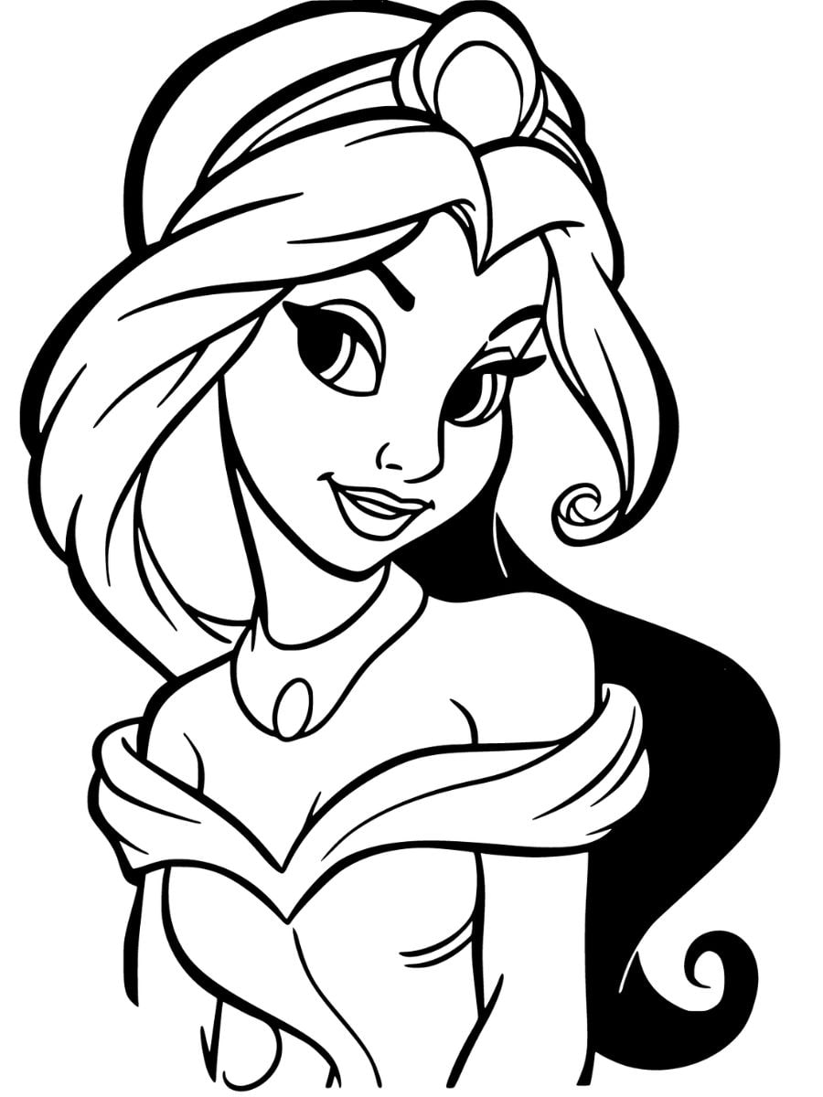 Coloriage de Jasmine en tenue traditionnelle debout