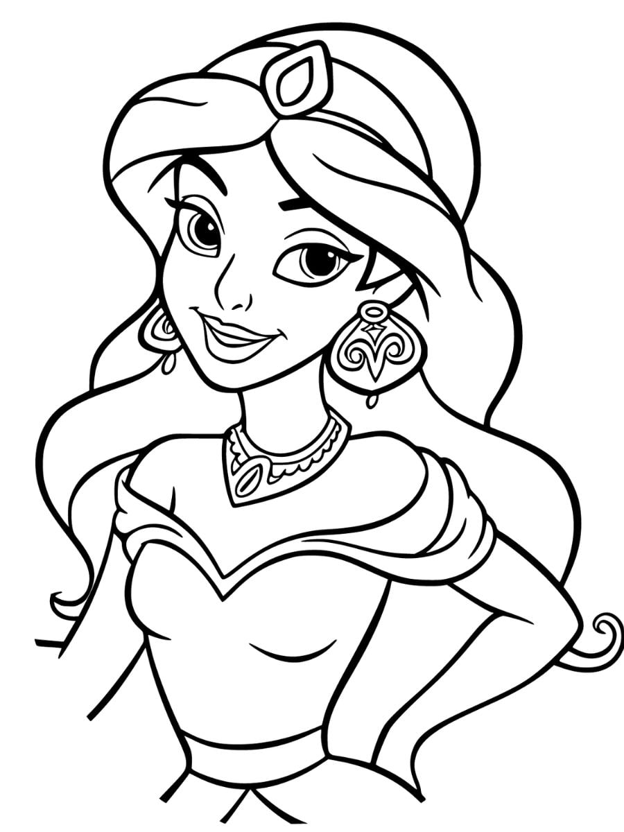 Coloriage princesse Jasmine dans une pose de danse