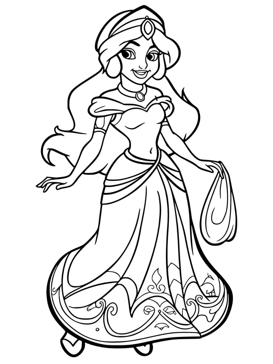 Coloriage princesse Jasmine regardant au loin