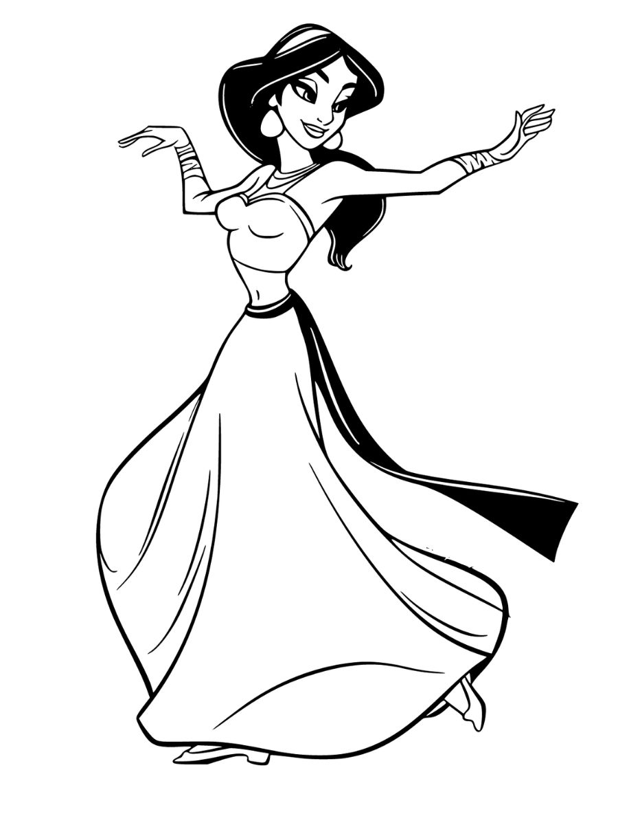 Coloriage princesse disney Jasmine parmi les fleurs