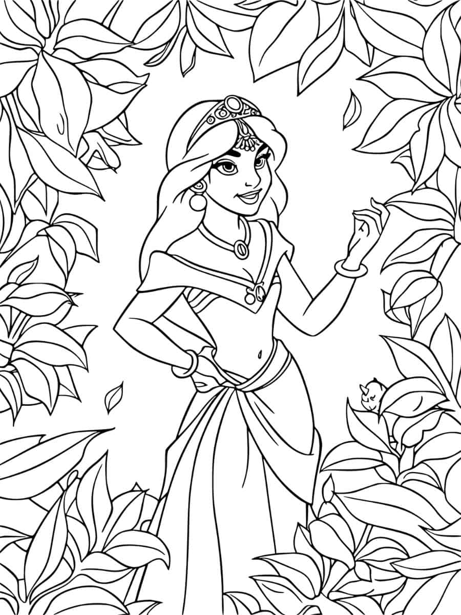 Couleur coloriage Jasmine avec détails de robe