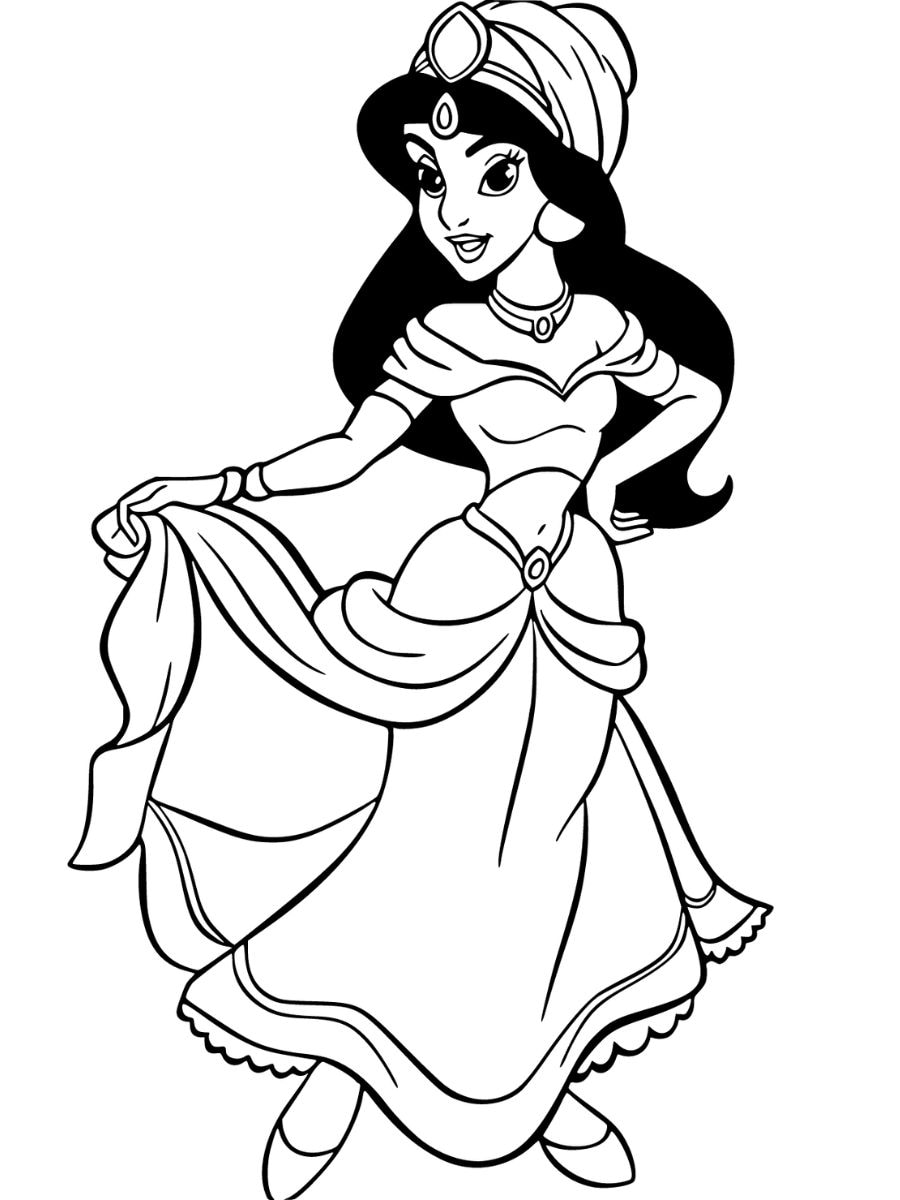 Jasmine coloriage couleur en tenue d'aventure