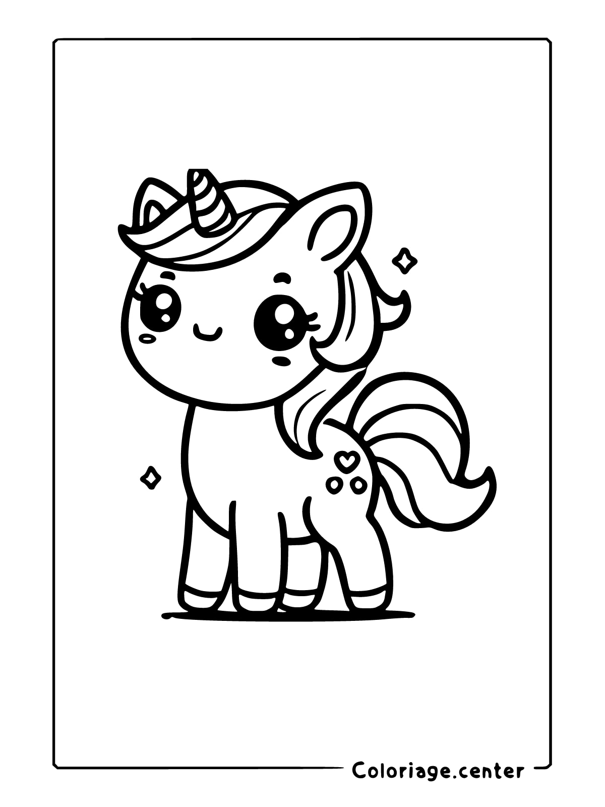 coloriage à imprimer licorne kawaii