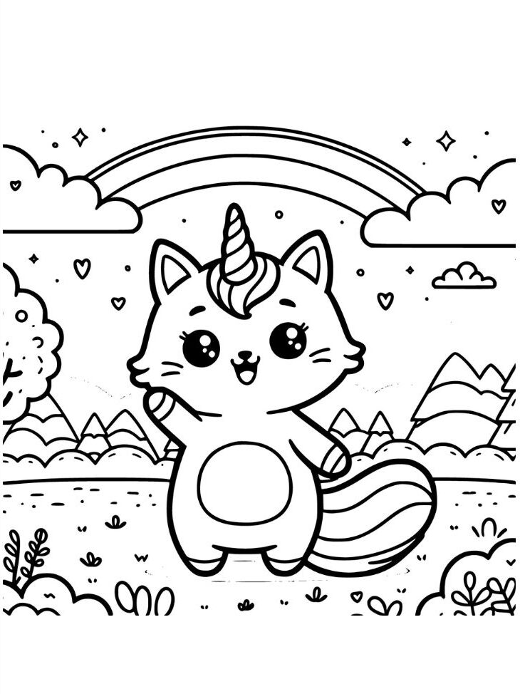 coloriage chat licorne arc en ciel