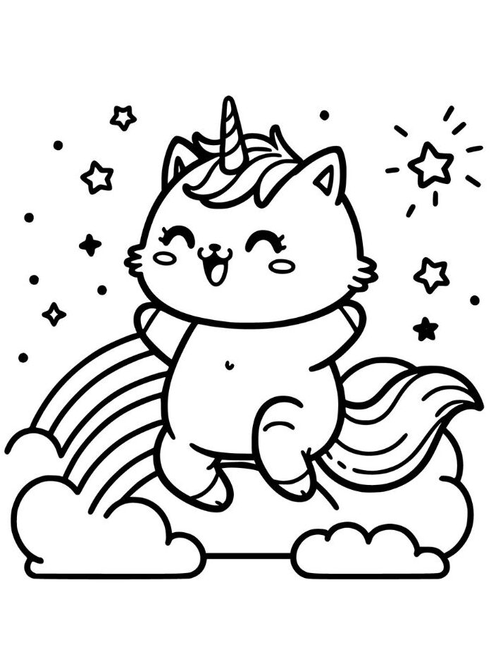 coloriage chat licorne kawaii à imprimer