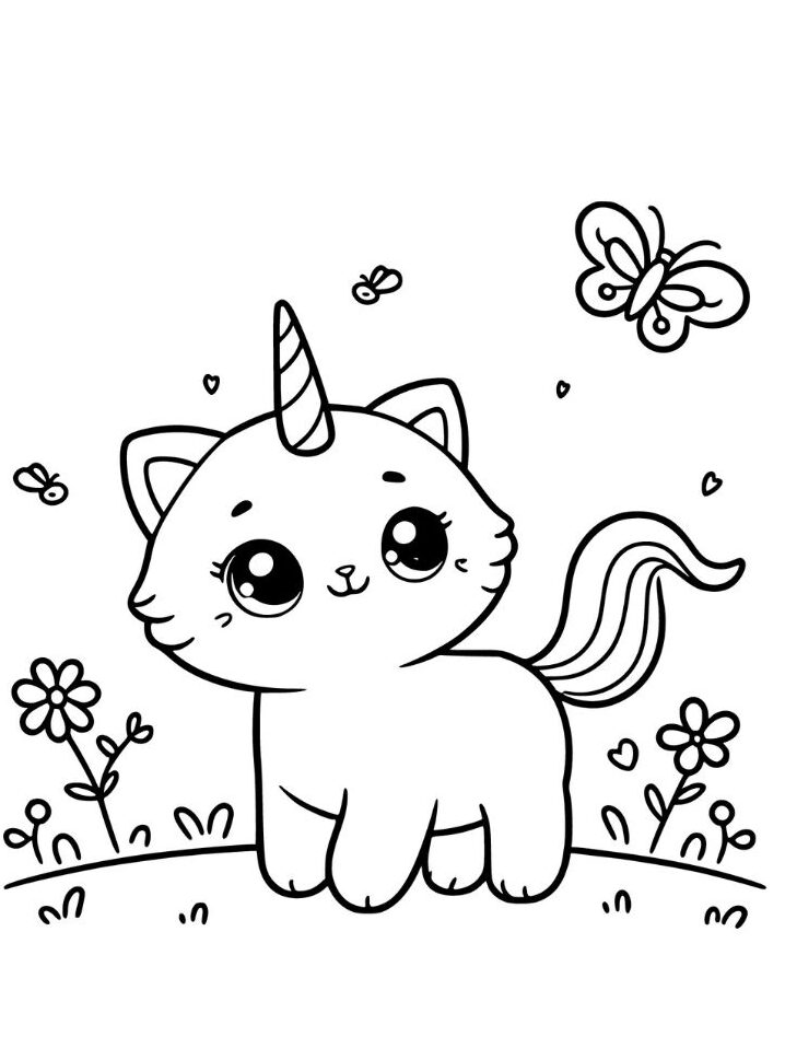 coloriage chat licorne kawaii