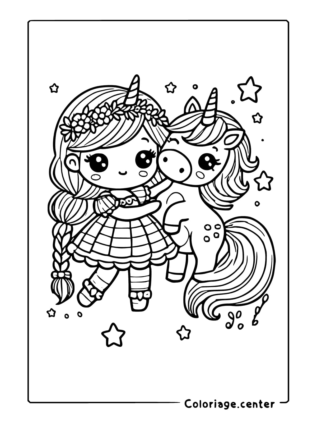 coloriage fille licorne à imprimer