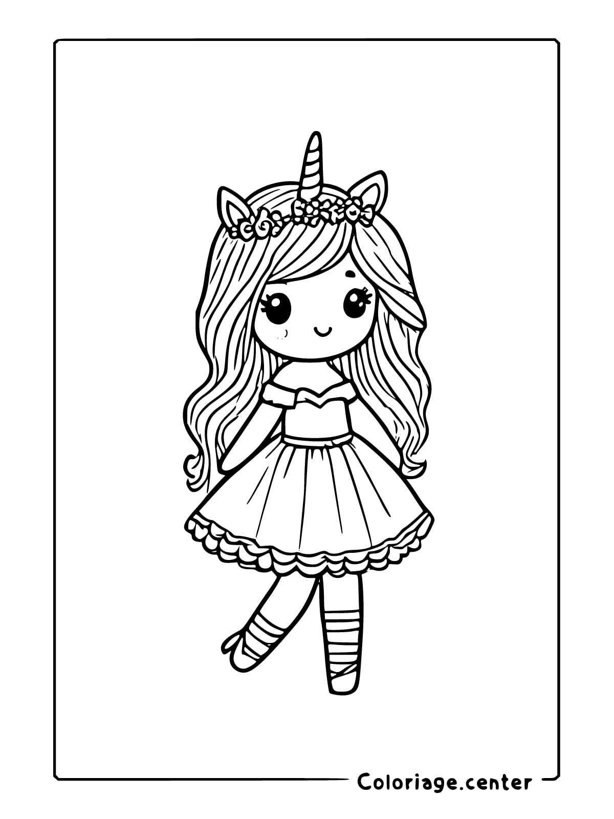 coloriage kawaii fille licorne a imprimer