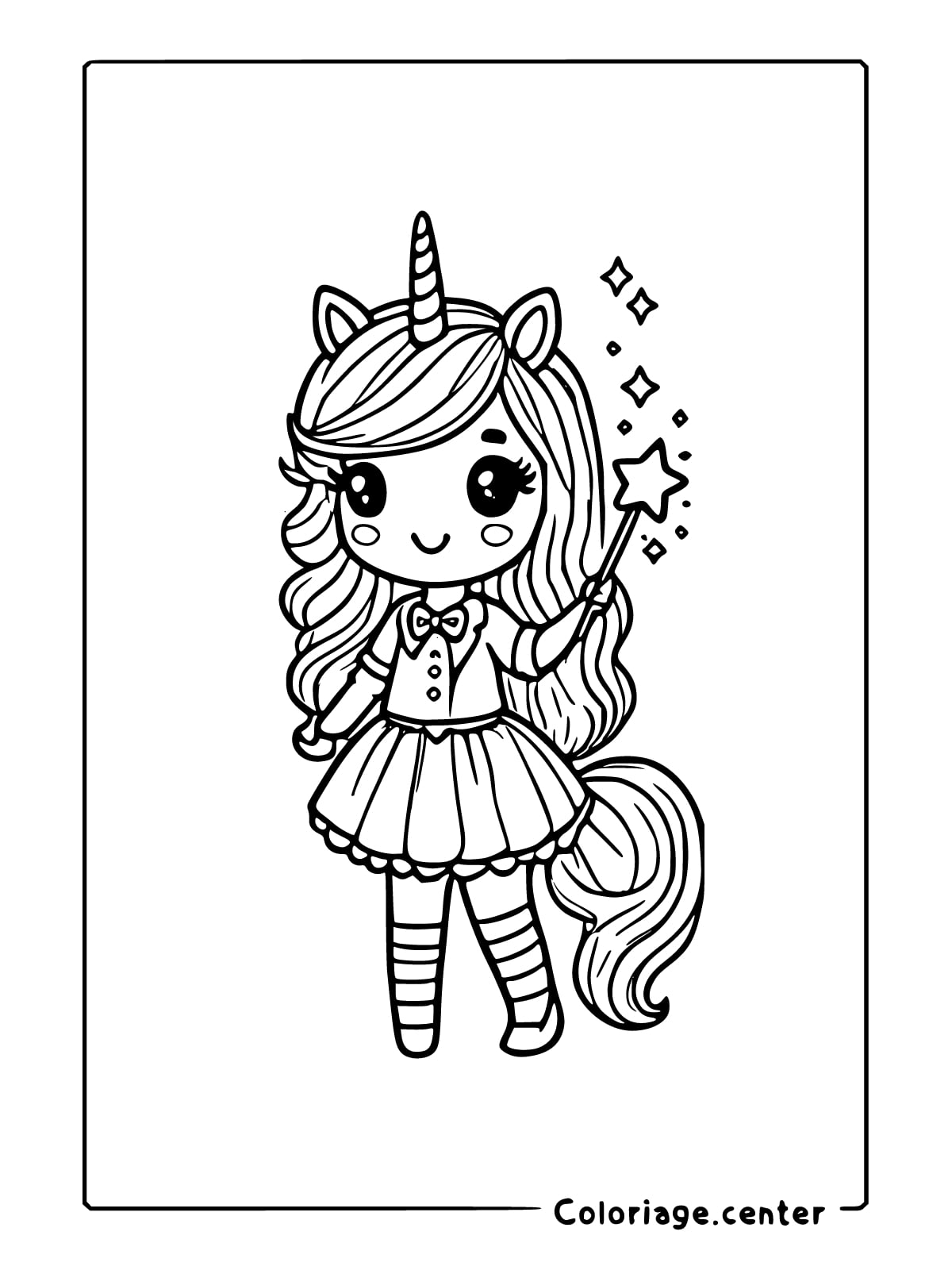 coloriage kawaii fille licorne