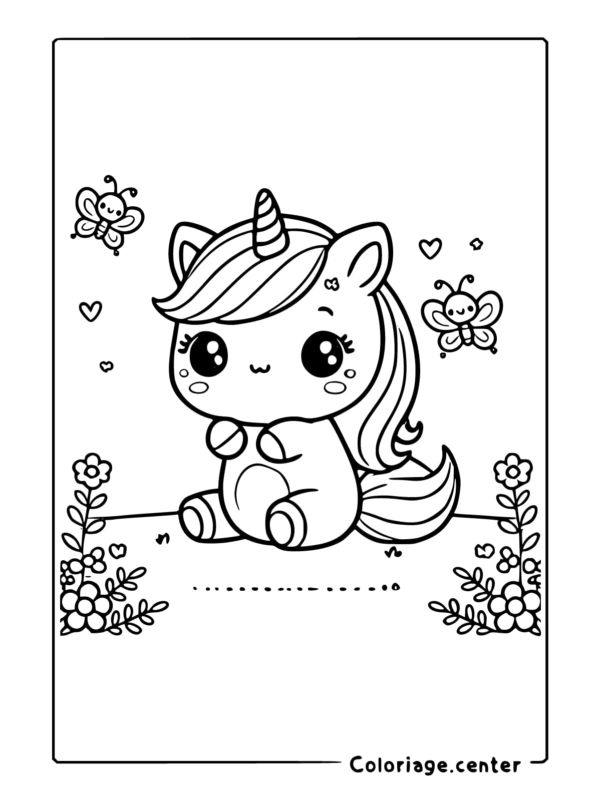 coloriage licorne kawaii à imprimer