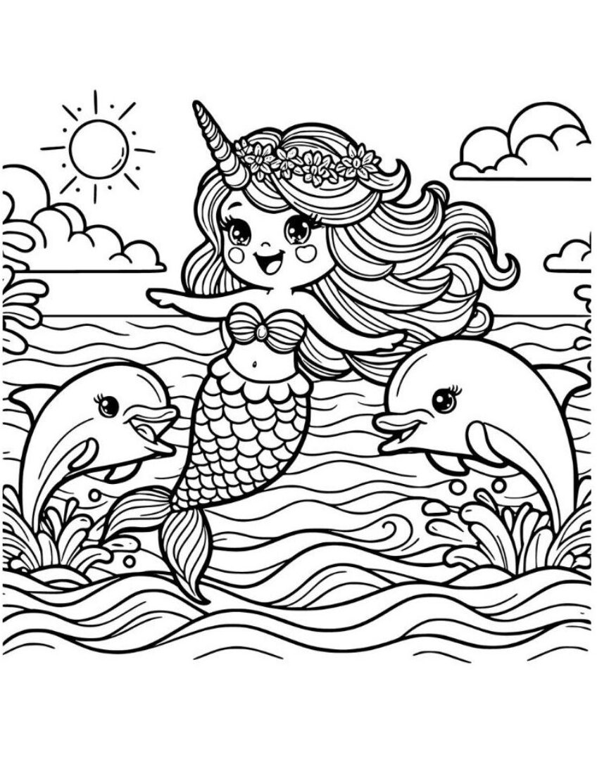 coloriage sirène licorne à imprimer