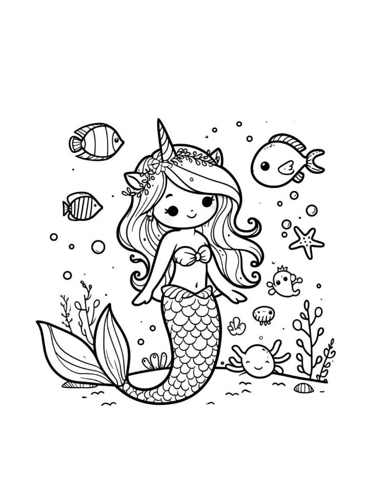 coloriage sirene licorne a imprimer