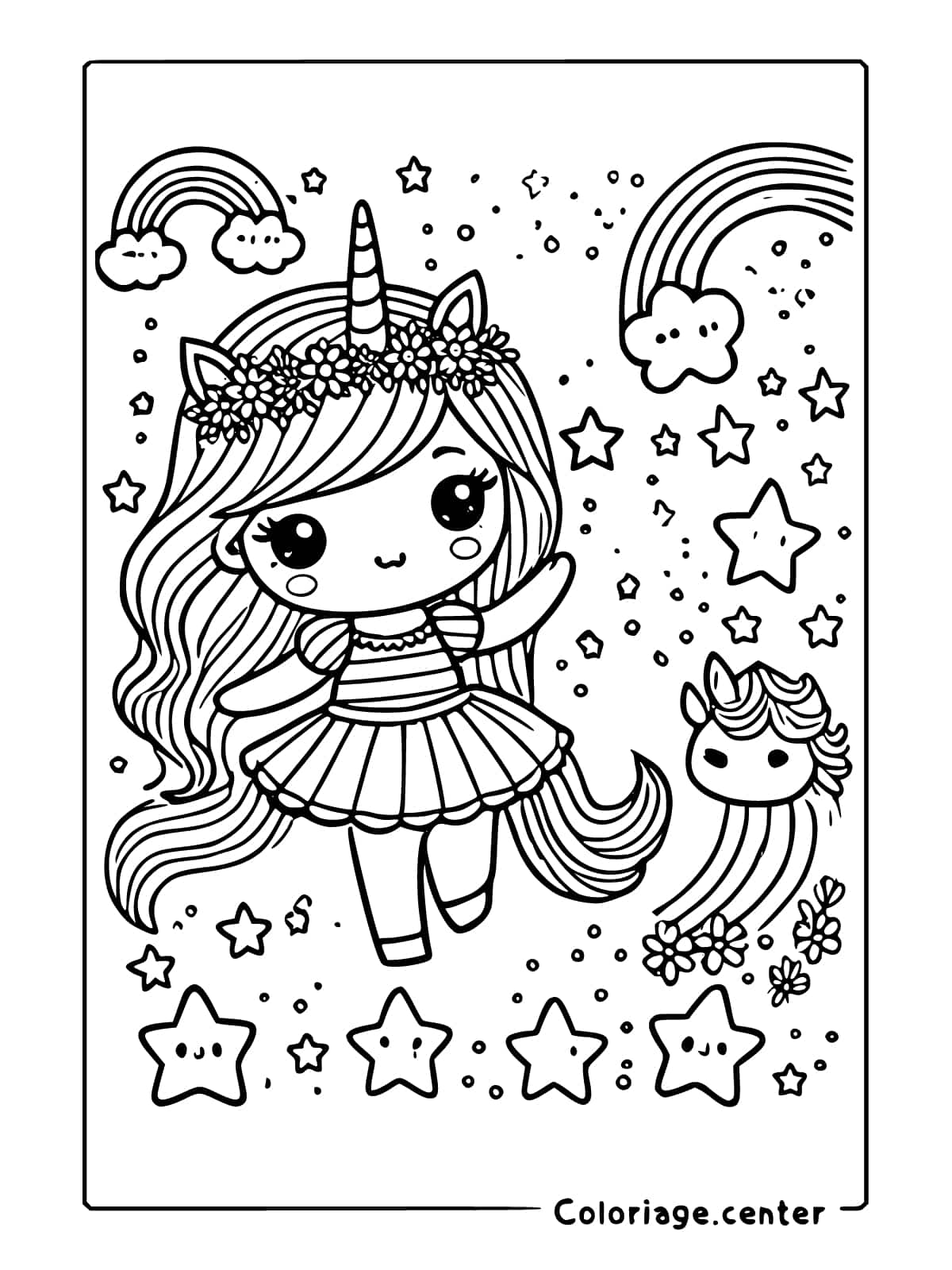 girl coloriage kawaii fille licorne