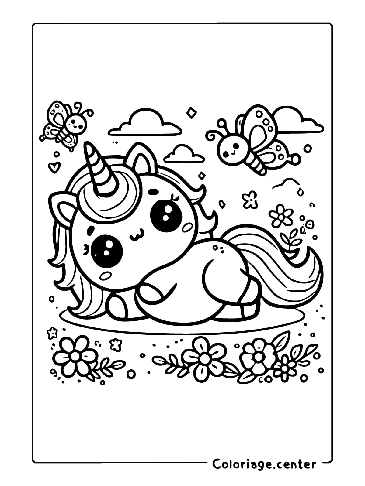 licorne coloriage kawaii