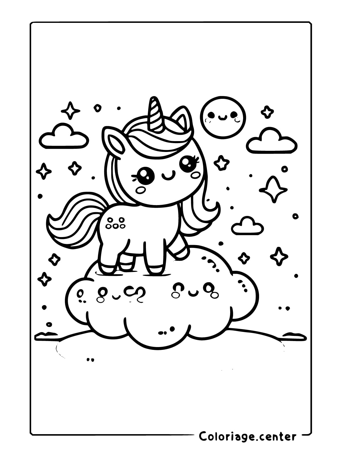 licorne kawaii coloriage