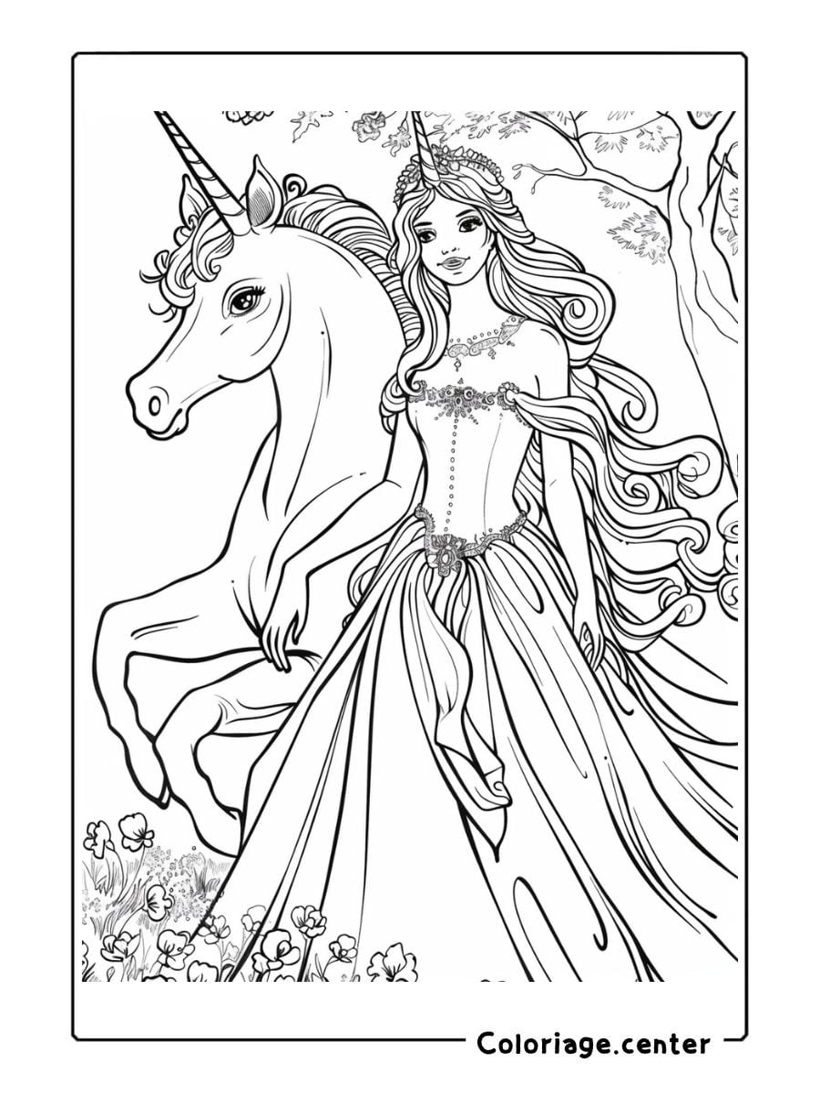 barbie licorne coloriage