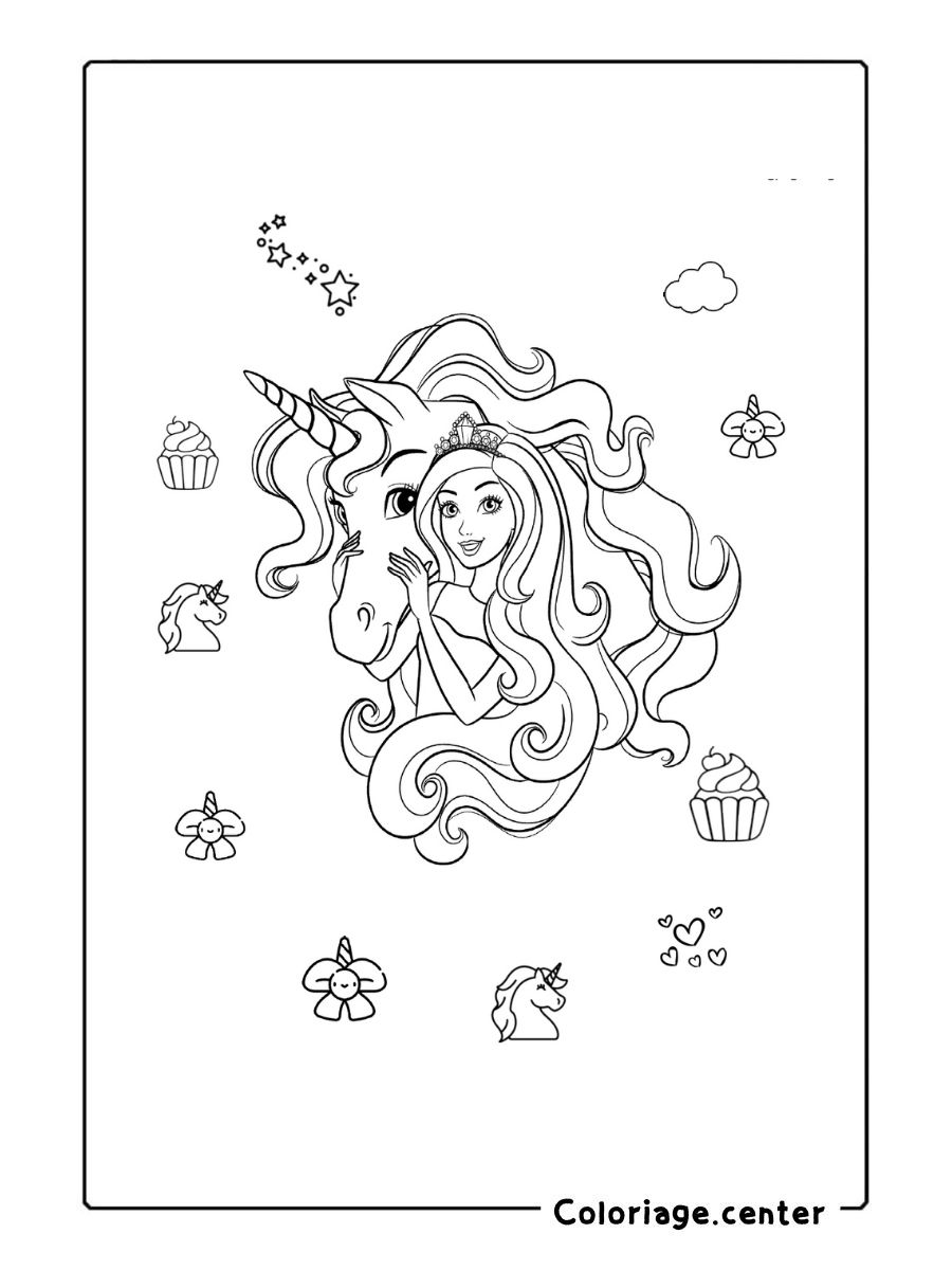 coloriage barbie licorne