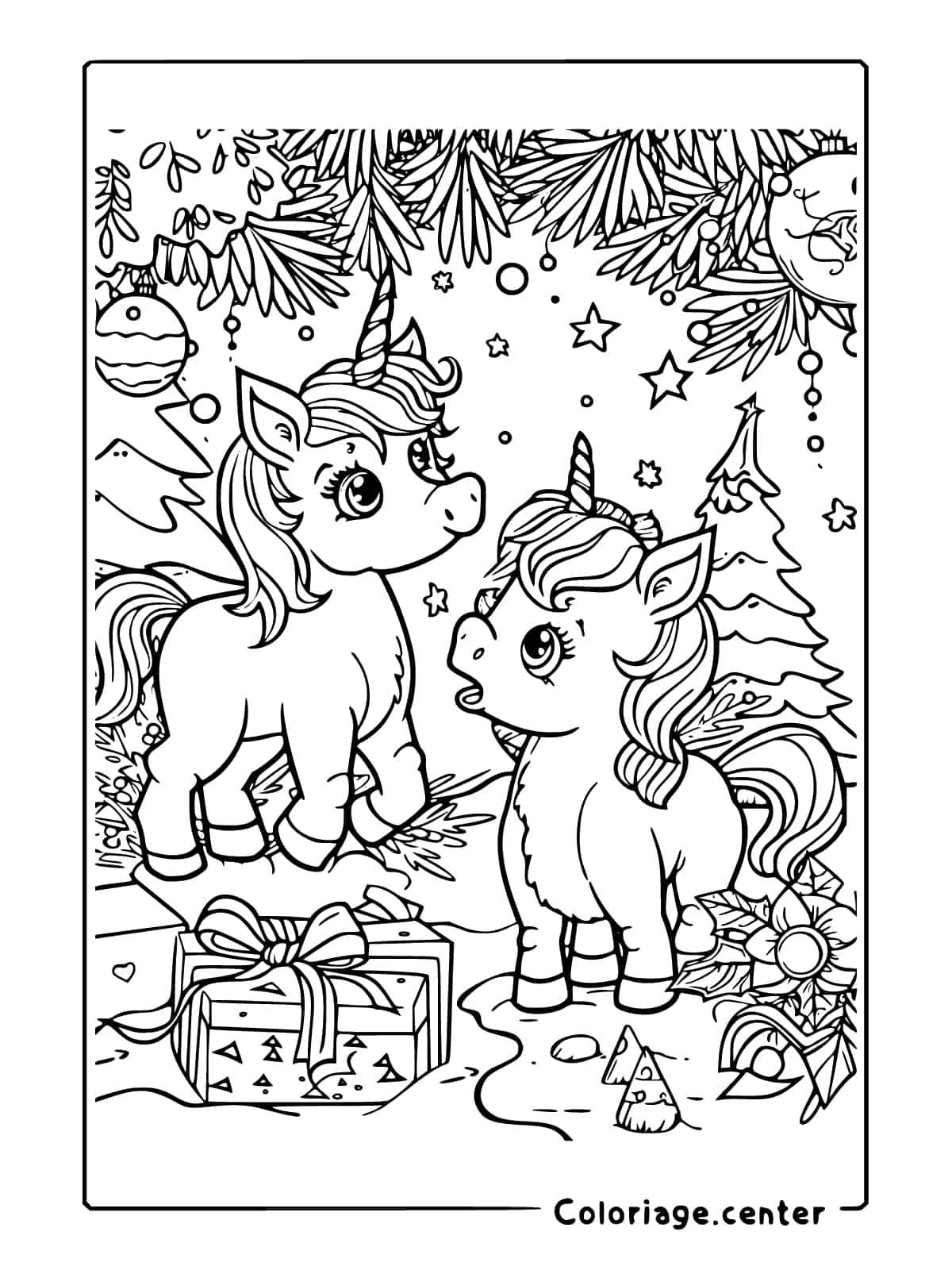 coloriage de licorne de noel