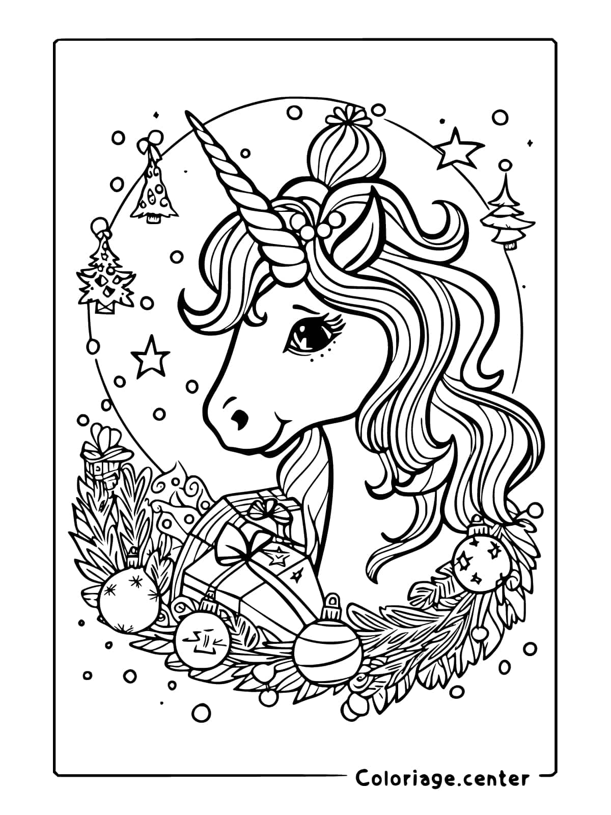 coloriage de noel licorne