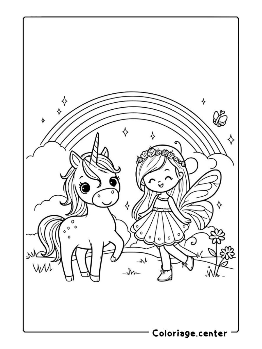 coloriage fée et licorne