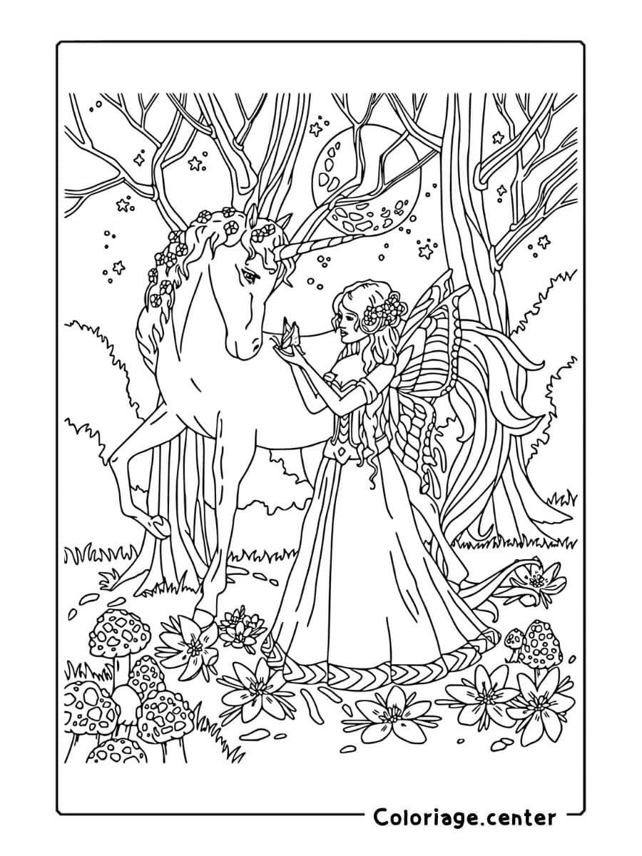 coloriage fée licorne a imprimer