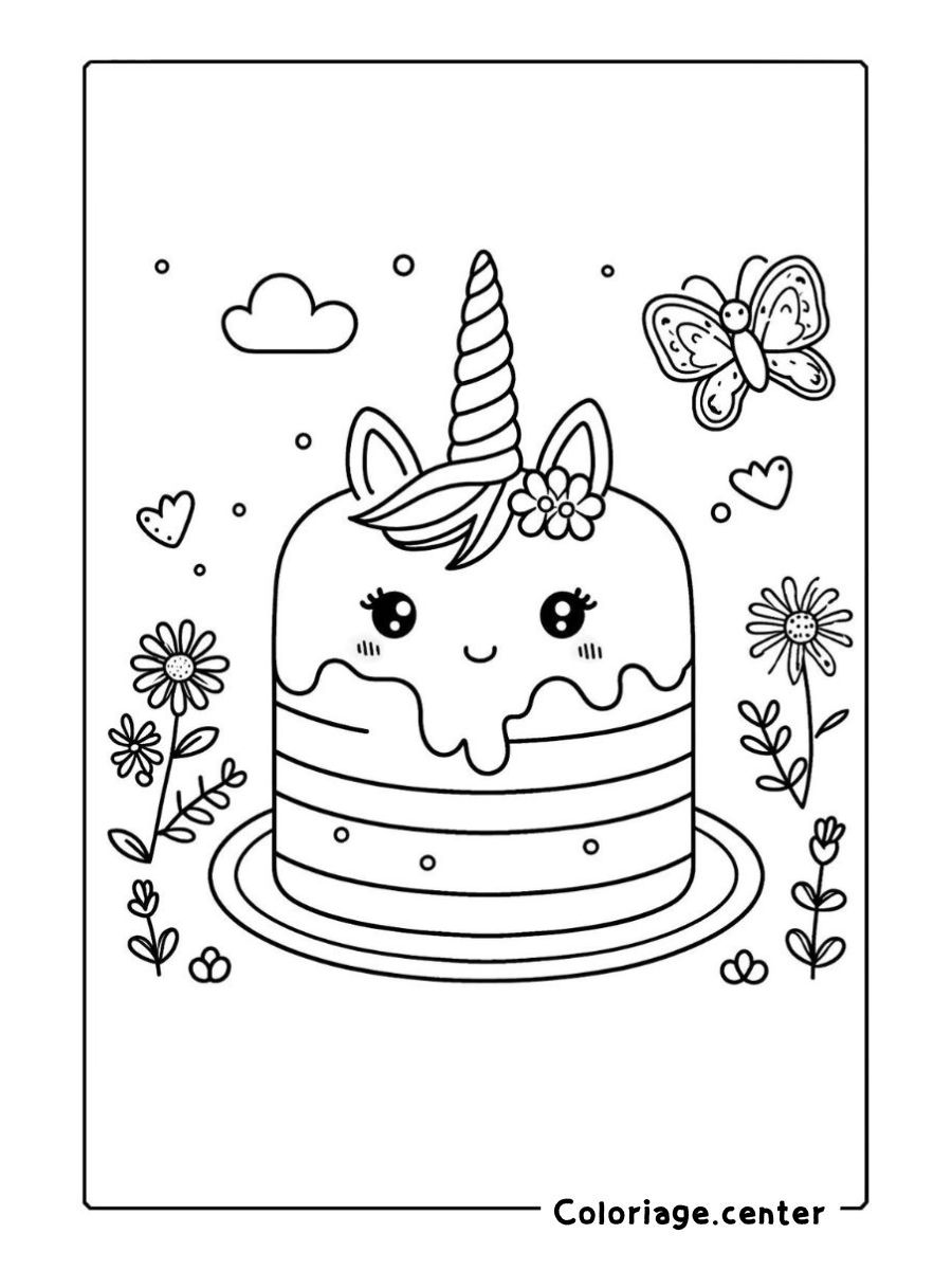 coloriage gateau anniversaire licorne