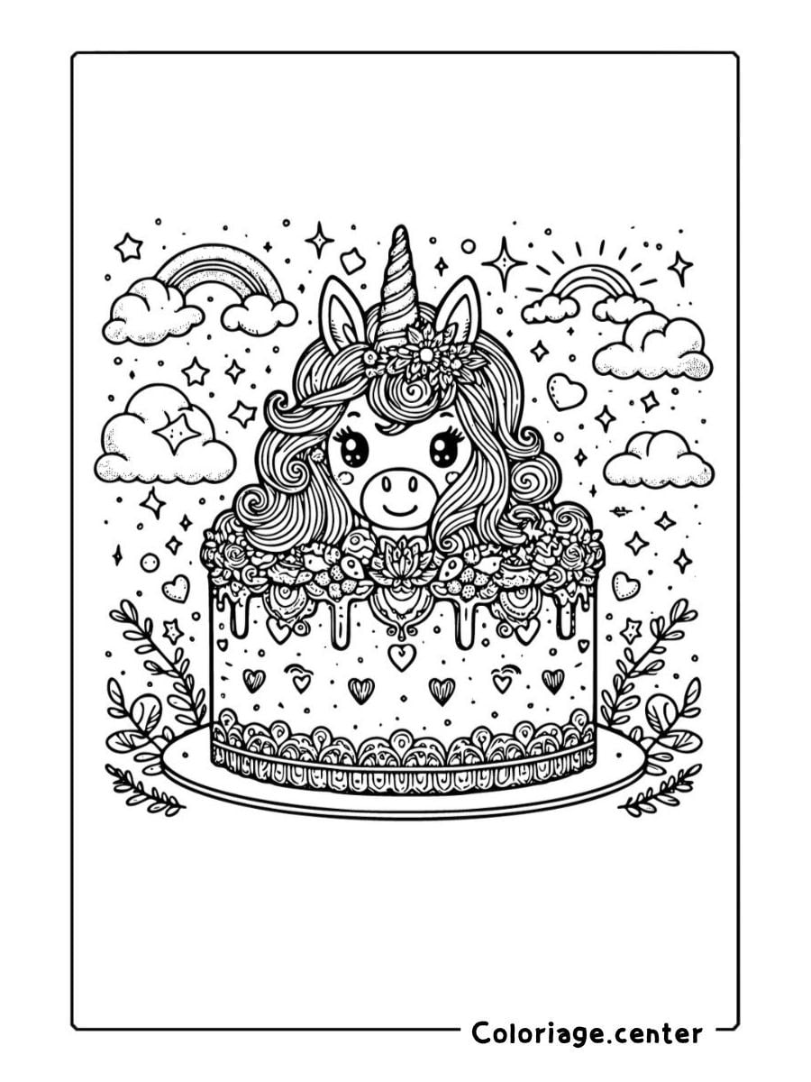 coloriage gateau licorne à imprimer