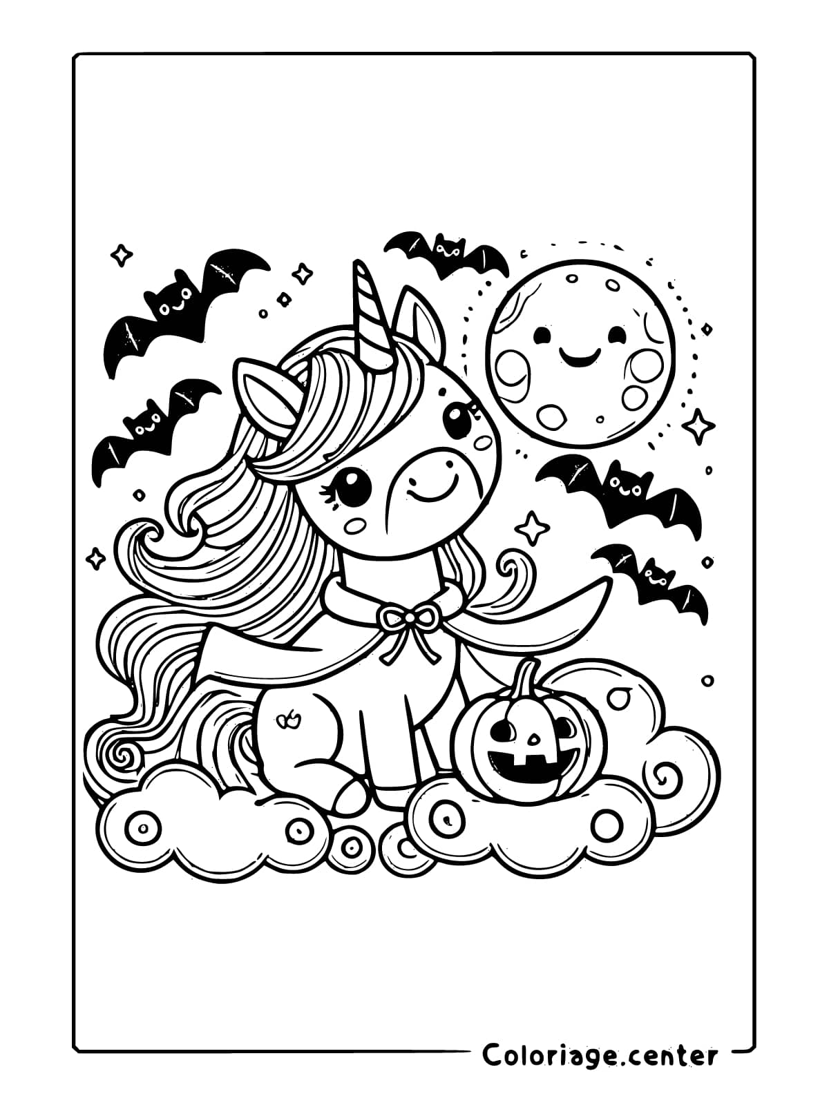 coloriage halloween licorne à imprimer