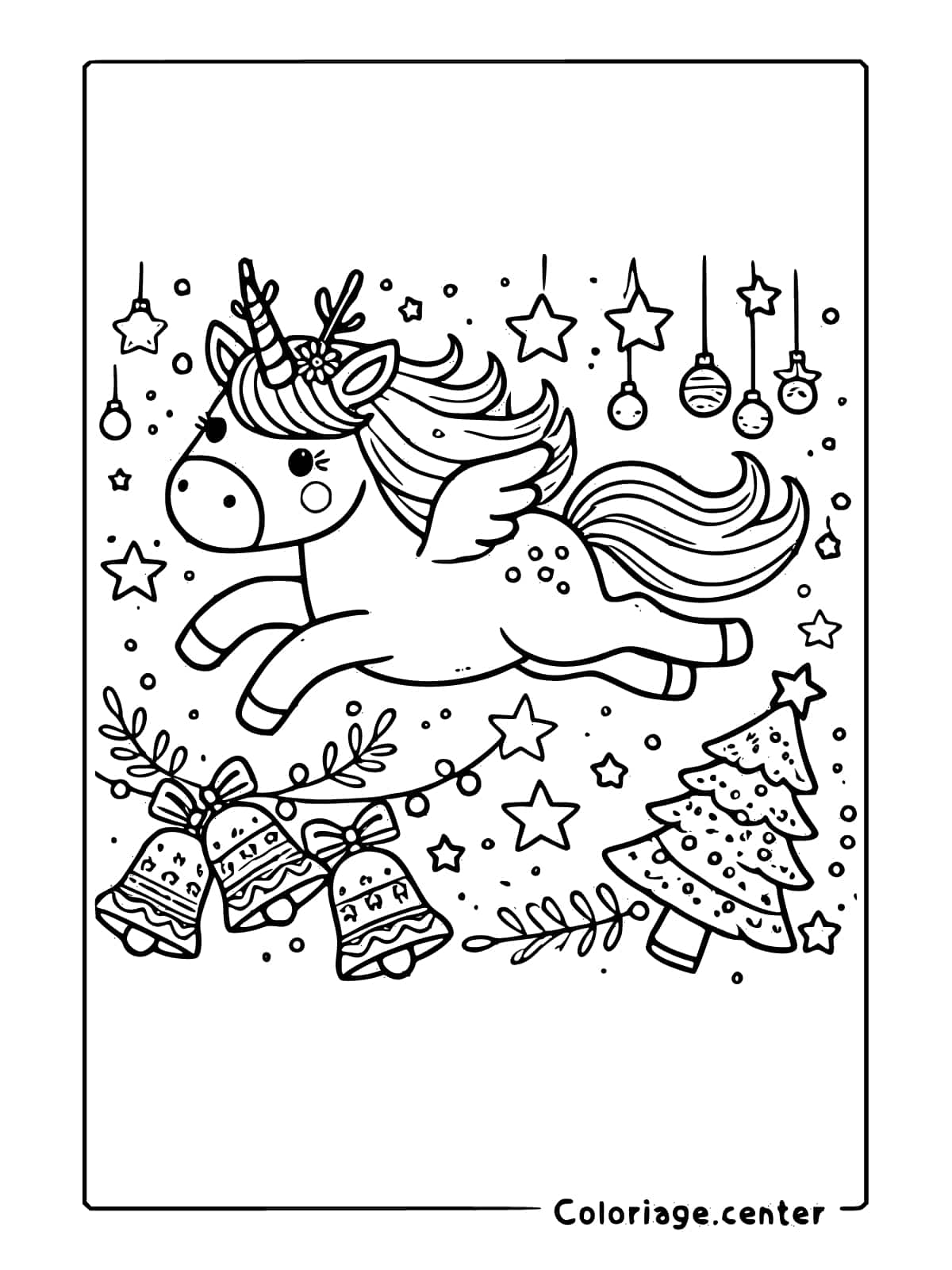 coloriage licorne de noel