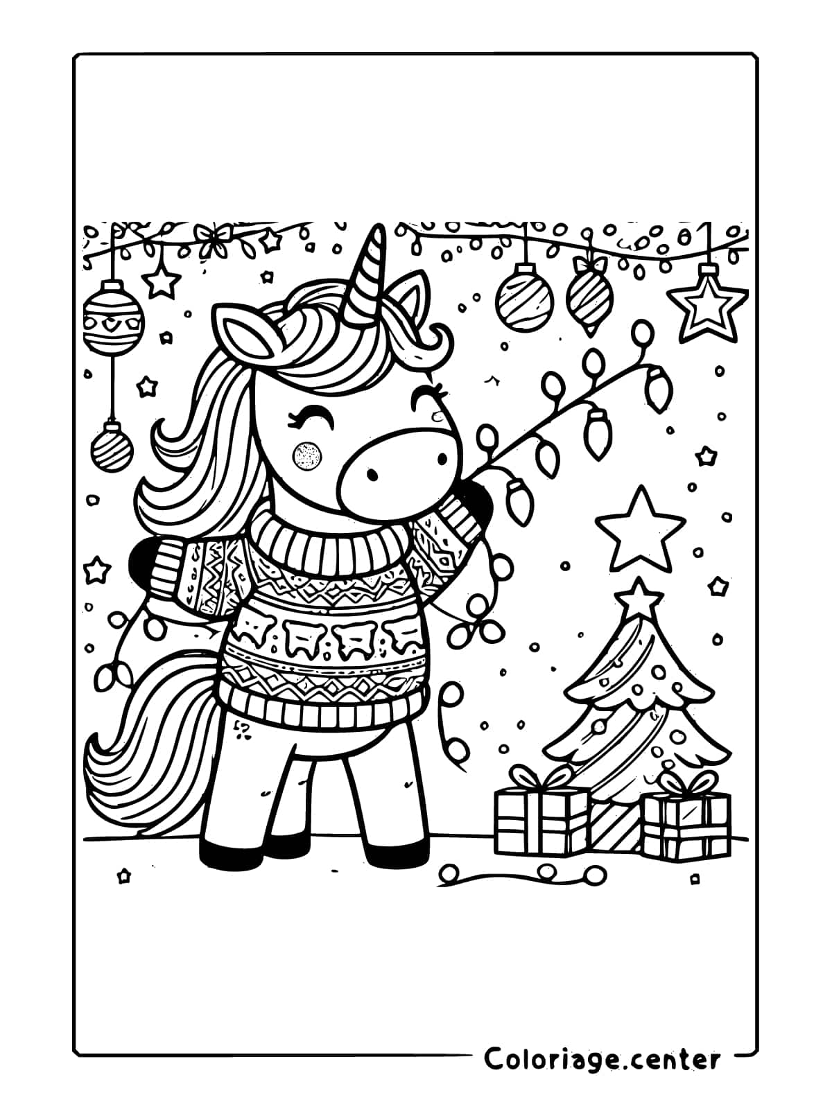 coloriage licorne de noël