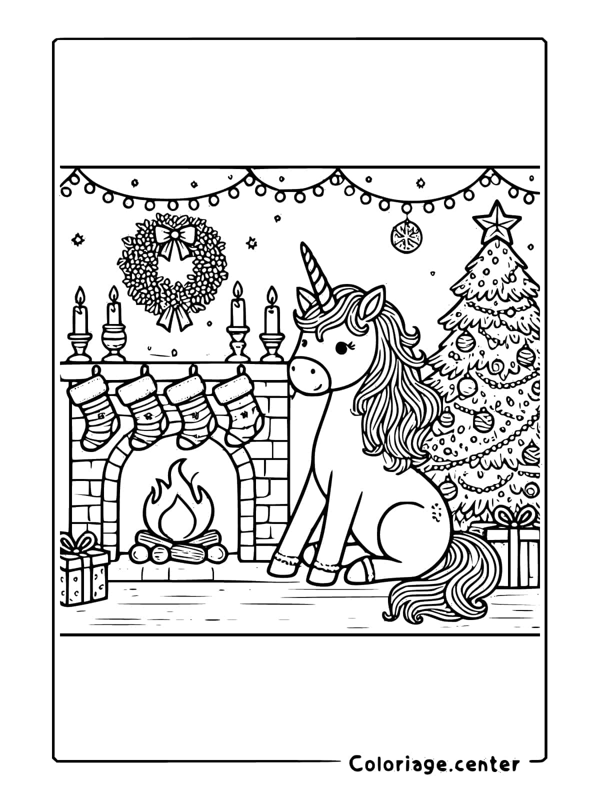 coloriage licorne de noel à imprimer