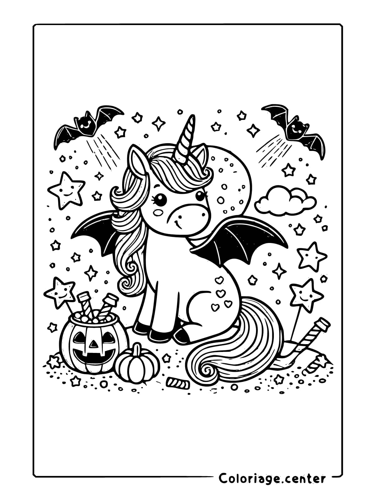 coloriage licorne dhalloween à imprimer