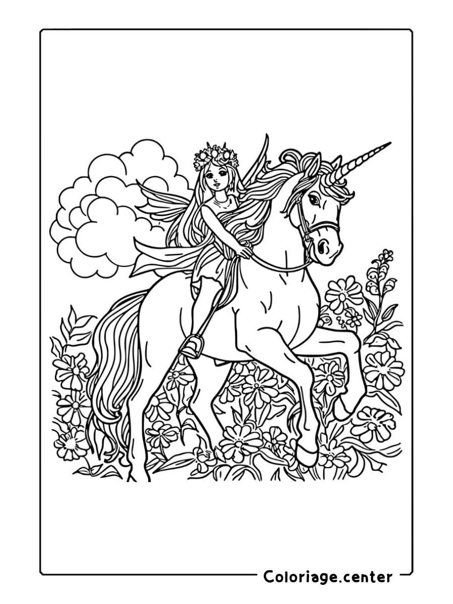 coloriage licorne et fée