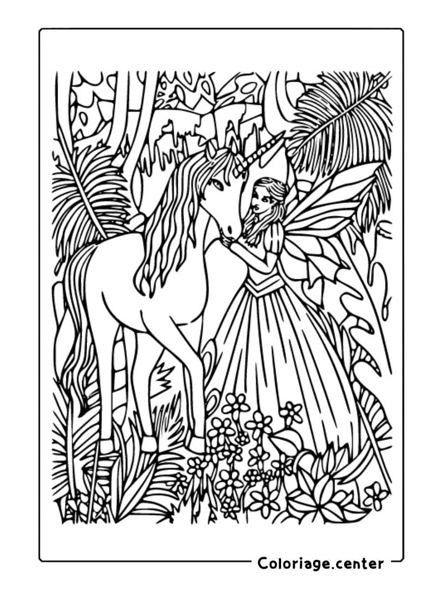 coloriage licorne fee