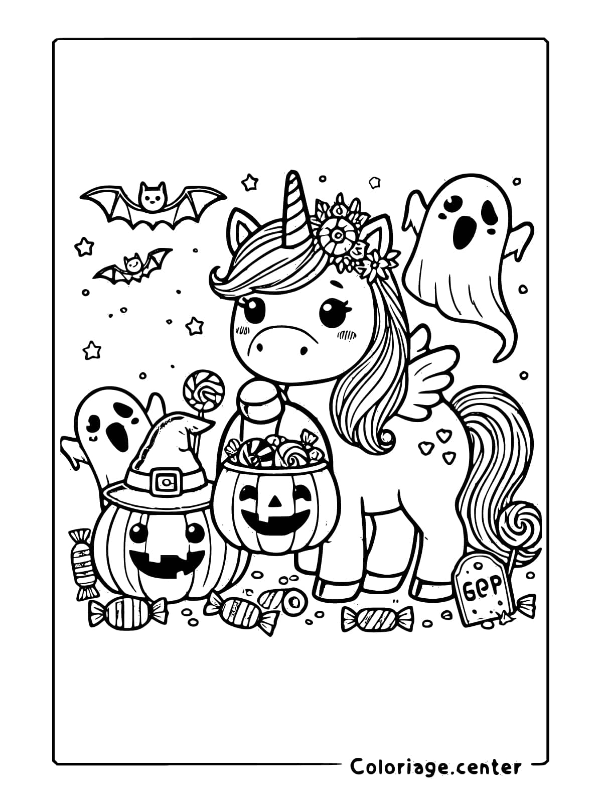 coloriage licorne halloween