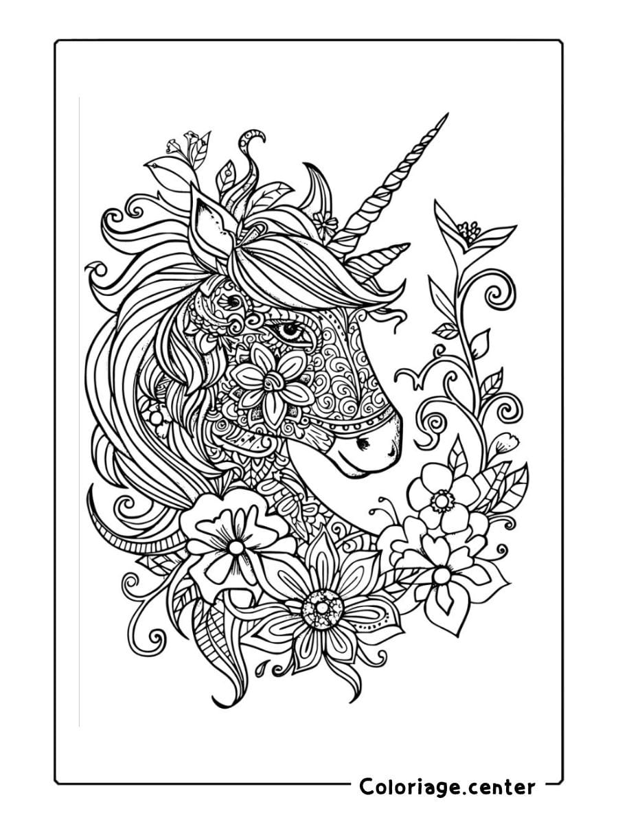 coloriage licorne mandala à imprimer