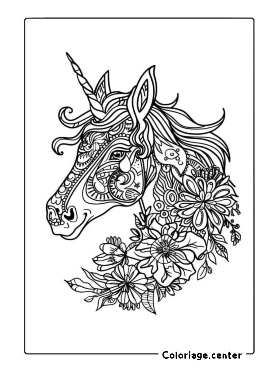 coloriage licorne mandala facile