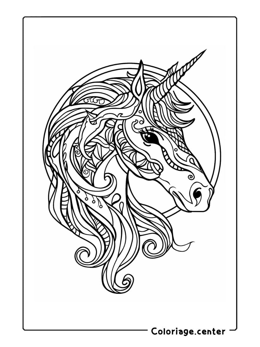 coloriage licorne mandala