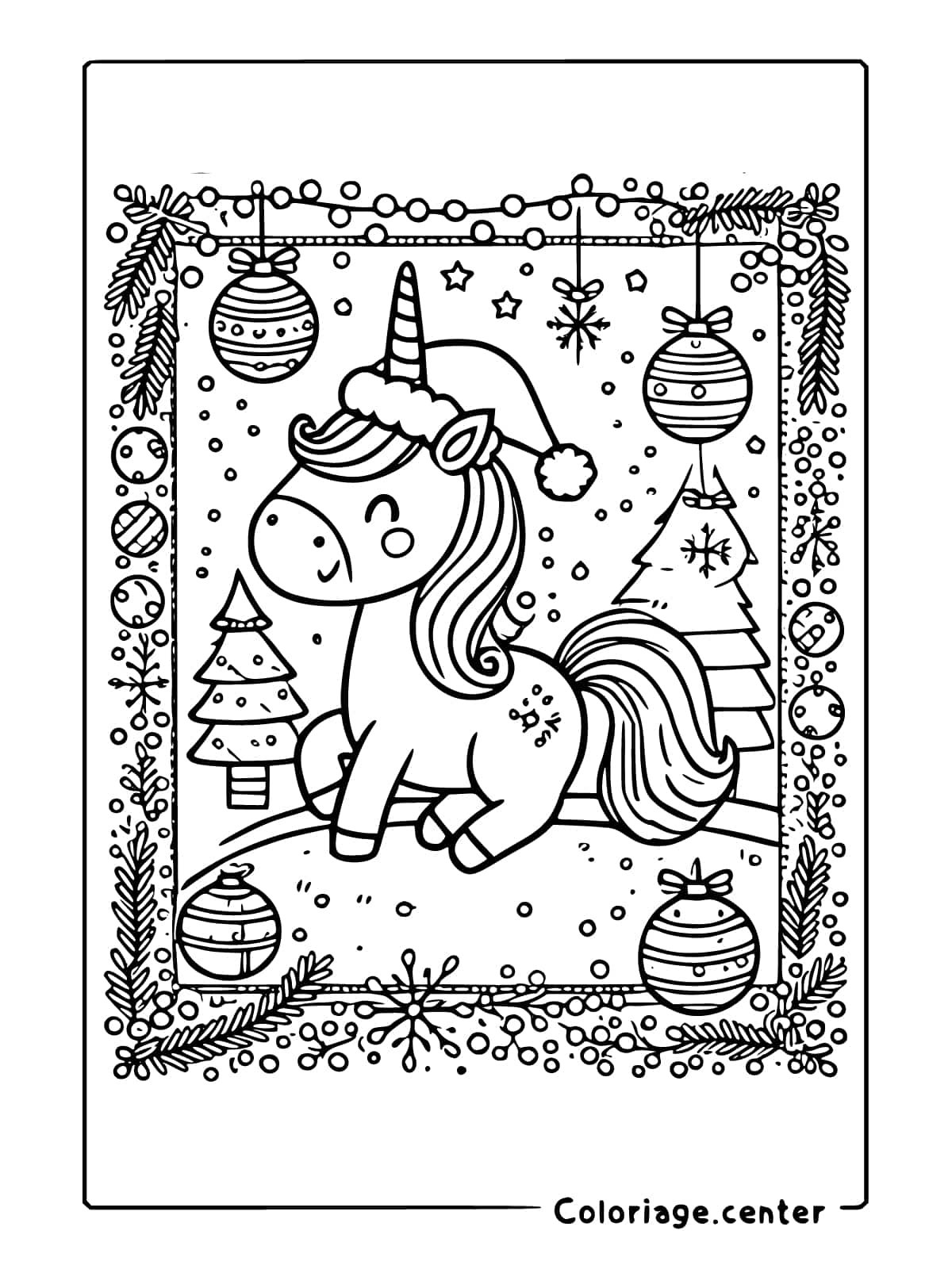 coloriage licorne noël