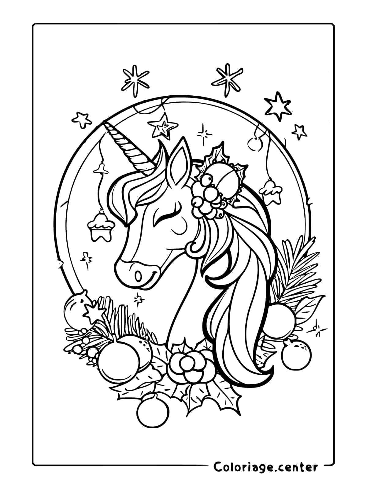 coloriage licorne noel a imprimer