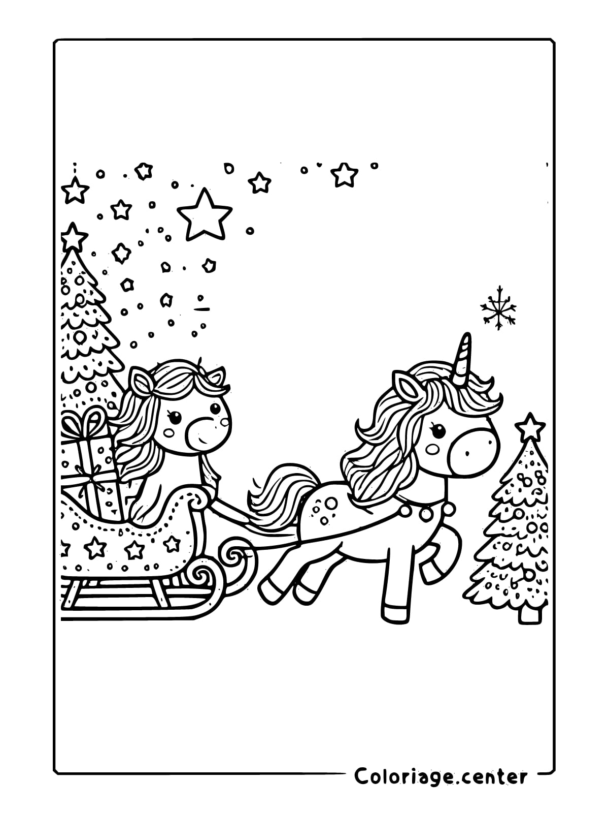 coloriage licorne noel à imprimer