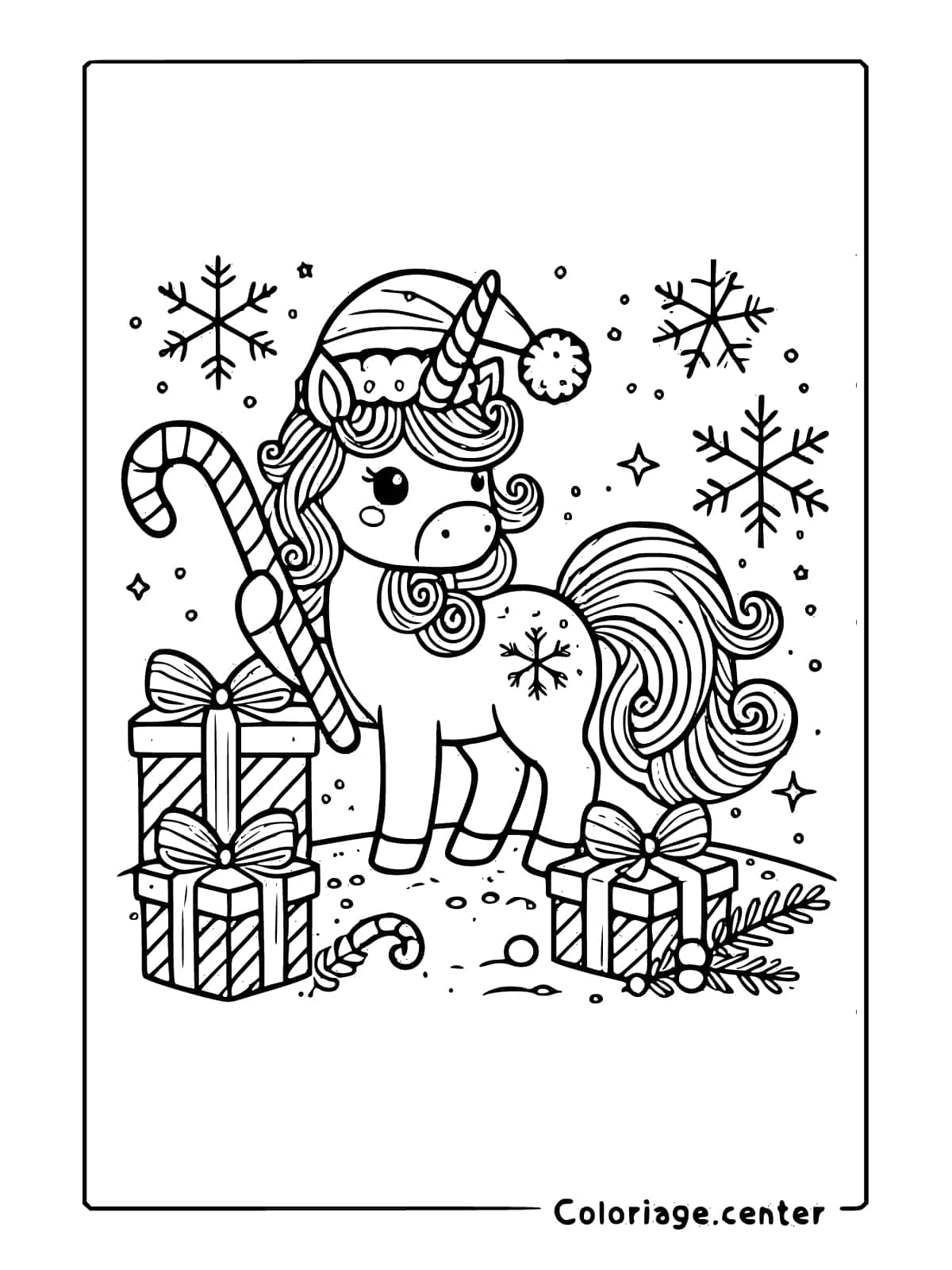 coloriage noel licorne